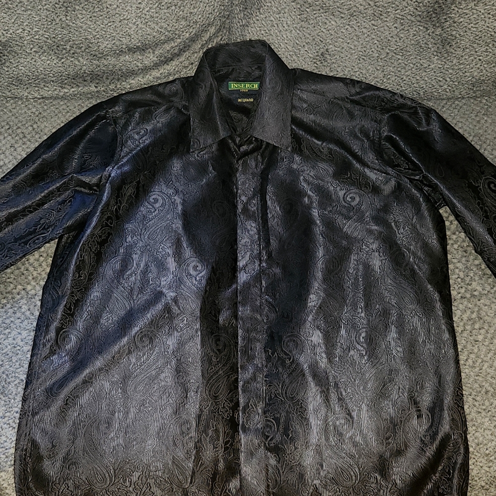 Inserch, XL, Black Silk Dress Shirt